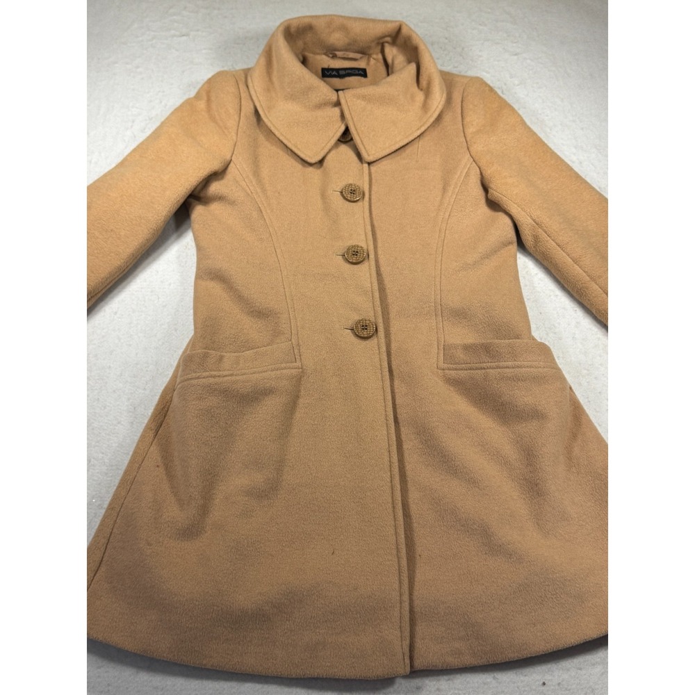 Via Spiga Y2K Coat Womens 8 Camel Wool Sophisticated Outerwear Button Front